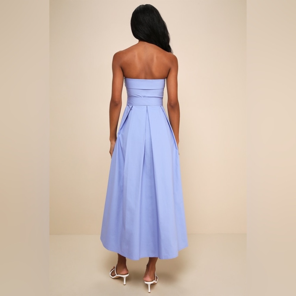 Lulu's Trendsetting Choice Periwinkle Strapless Midi Dress With Pockets (NWT) - Picture 3 of 8